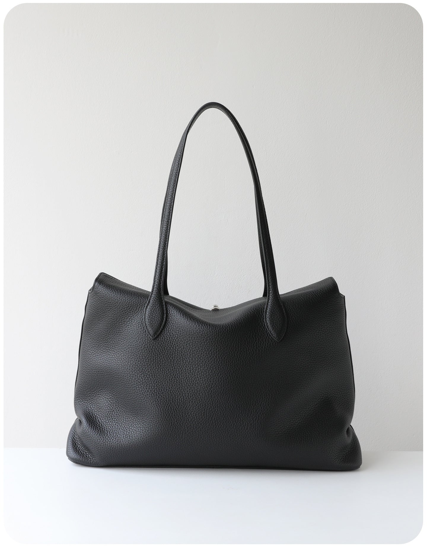 Soft Cowhide Leather Tote Bag |  Minimalist Pebbled Shoulder Handbag with Turn-Lock Closure | Large Everyday Work Bag for Women