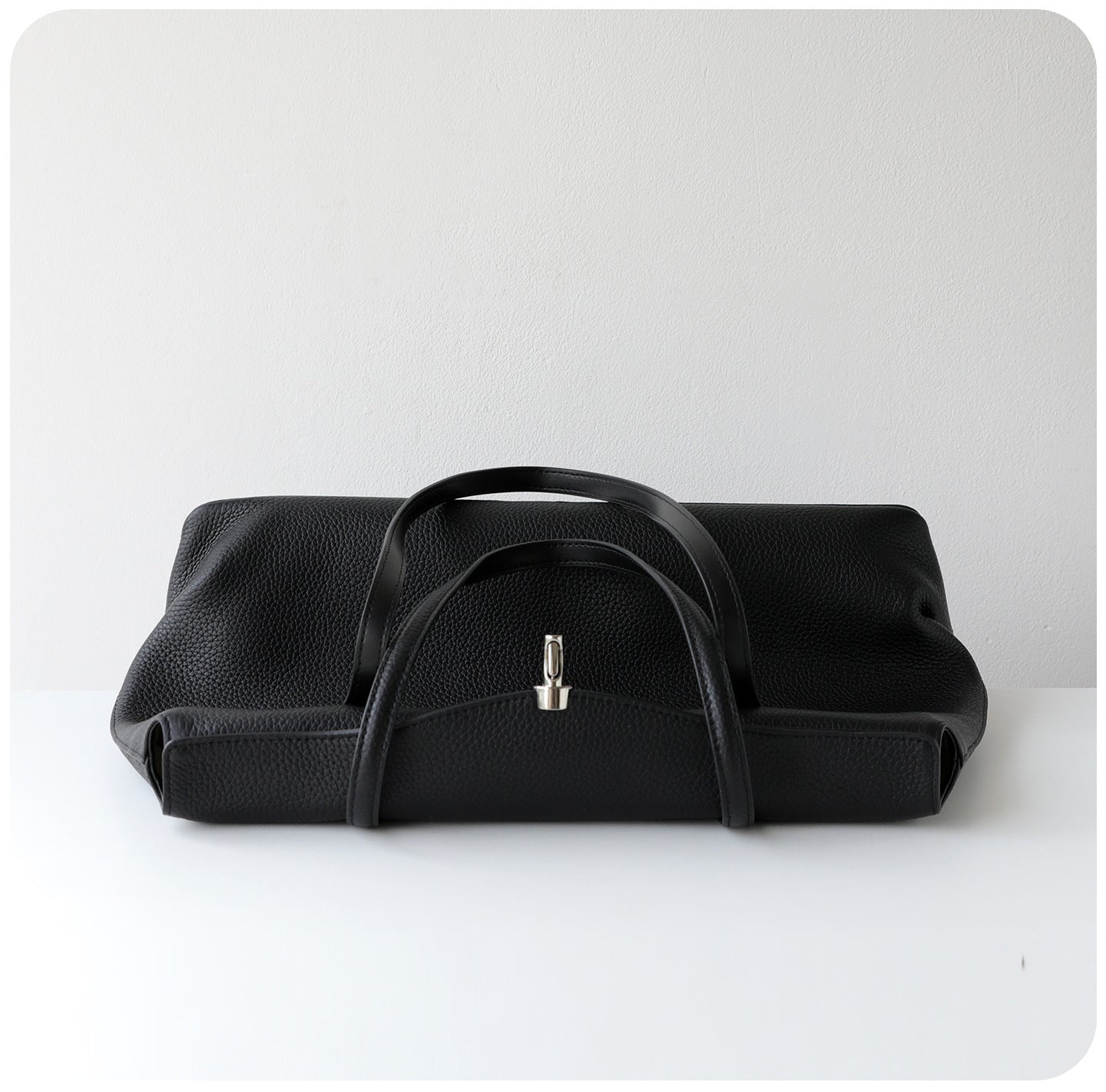 Soft Cowhide Leather Tote Bag |  Minimalist Pebbled Shoulder Handbag with Turn-Lock Closure | Large Everyday Work Bag for Women