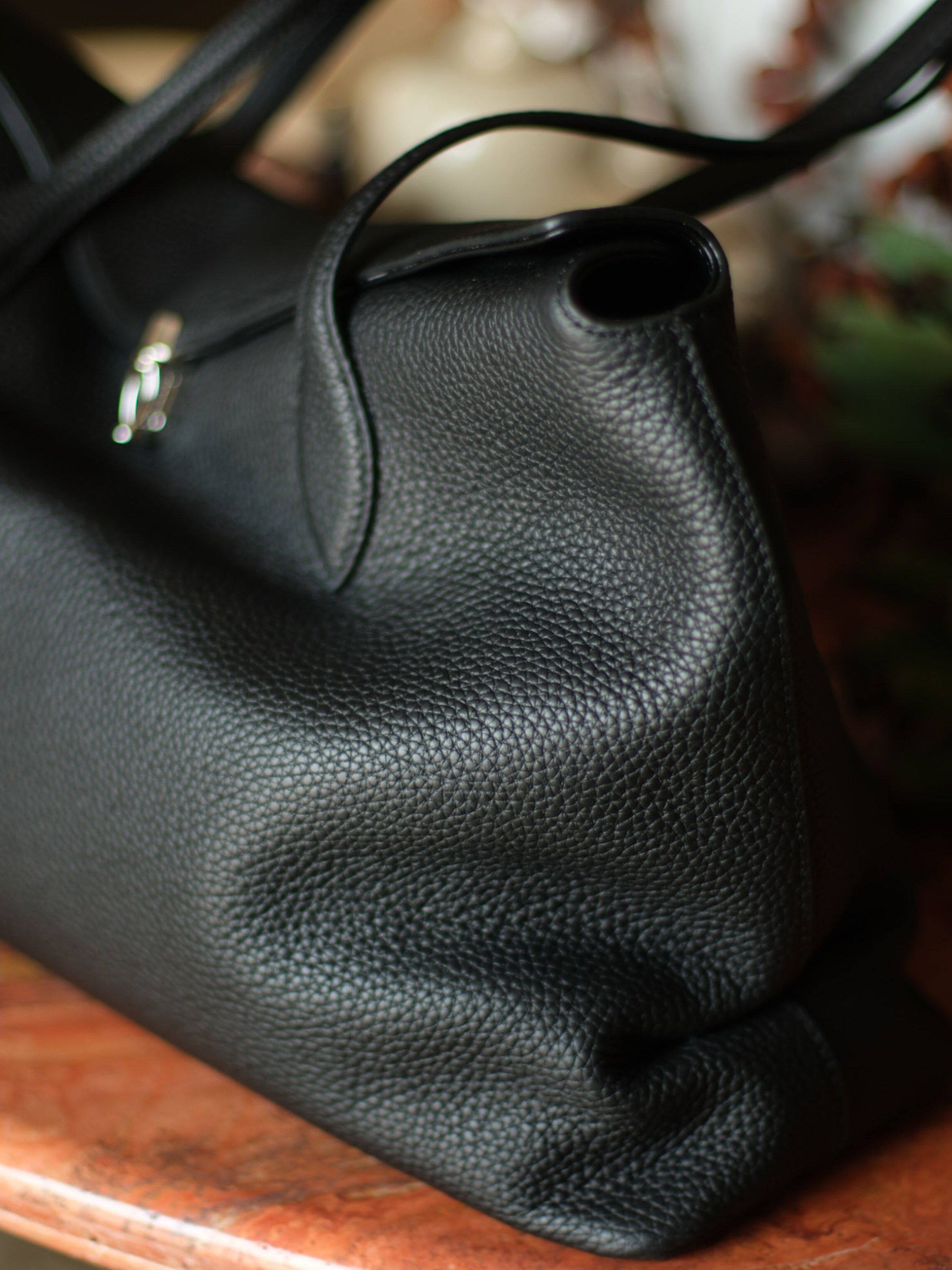 Soft Cowhide Leather Tote Bag |  Minimalist Pebbled Shoulder Handbag with Turn-Lock Closure | Large Everyday Work Bag for Women
