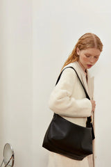 Soft Genuine Leather Hobo Shoulder Bag, Minimalist Slouchy Tote for Women, Vintage Cowhide Crossbody Bag