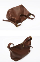 Soft Genuine Leather Hobo Shoulder Bag, Minimalist Slouchy Tote for Women, Vintage Cowhide Crossbody Bag