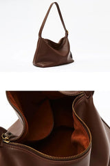 Soft Genuine Leather Hobo Shoulder Bag, Minimalist Slouchy Tote for Women, Vintage Cowhide Crossbody Bag