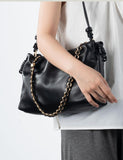 Soft Lambskin Leather Drawstring Cloud Bag | Chain & Knot Shoulder, Crossbody & Handbag for Women