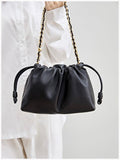 Soft Lambskin Leather Drawstring Cloud Bag | Chain & Knot Shoulder, Crossbody & Handbag for Women