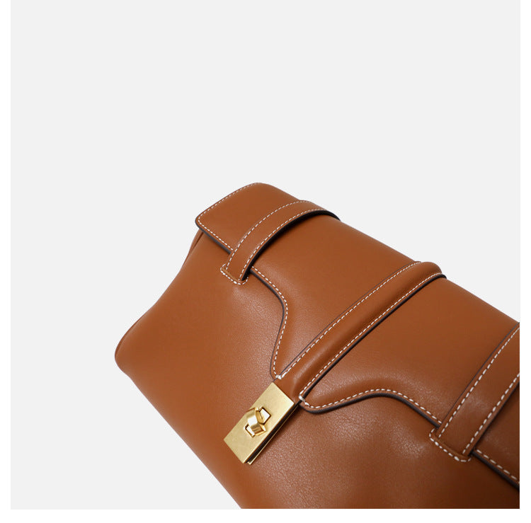 Structured Cowhide Leather Flap Tote | Gold Turn-Lock Top Handle Bag | Women's Work Handbag in Two Sizes