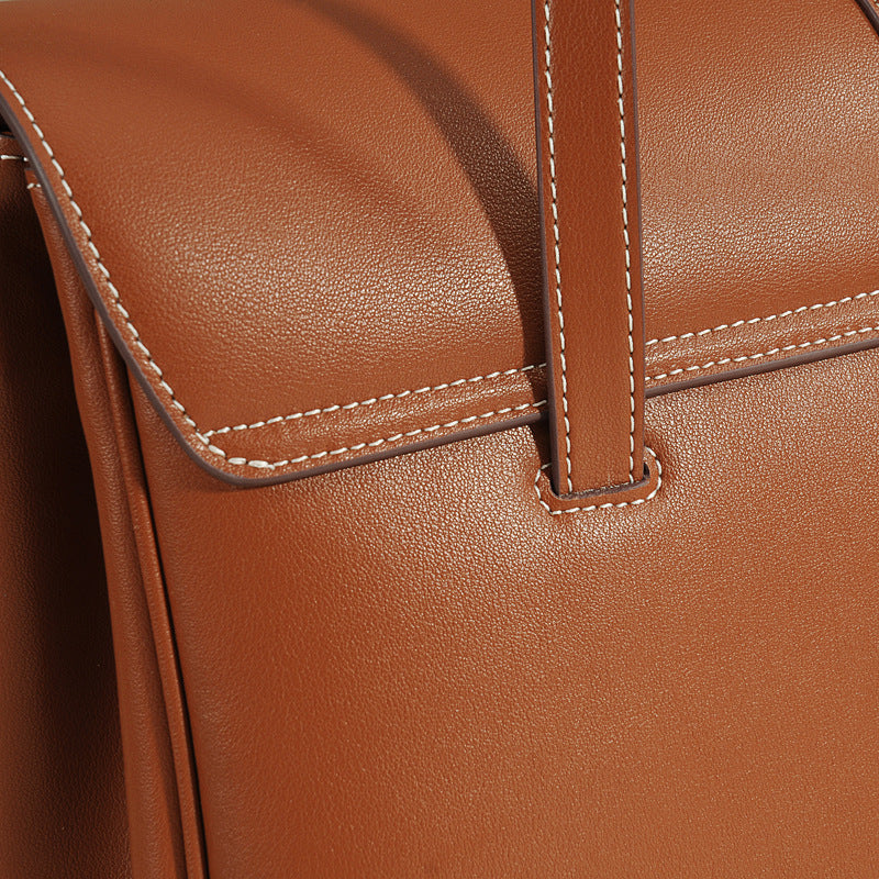 Structured Cowhide Leather Flap Tote | Gold Turn-Lock Top Handle Bag | Women's Work Handbag in Two Sizes