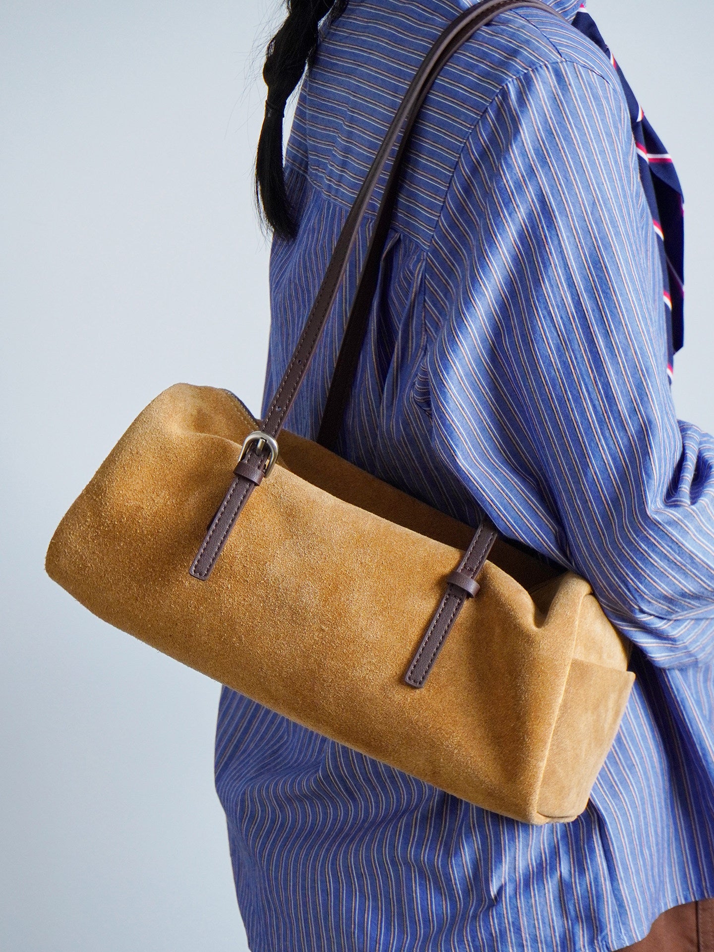 Suede Baguette Bag for Women | Matte Cowhide Leather Shoulder & Hand Bag | Versatile Commuter Purse in Two Colors