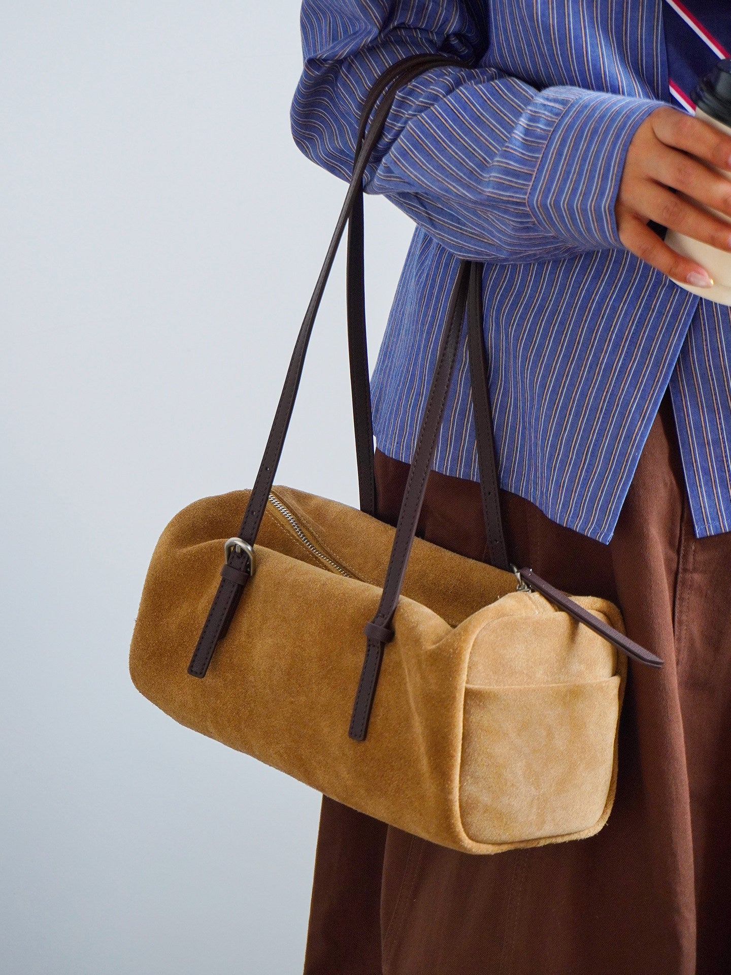 Suede Baguette Bag for Women | Matte Cowhide Leather Shoulder & Hand Bag | Versatile Commuter Purse in Two Colors