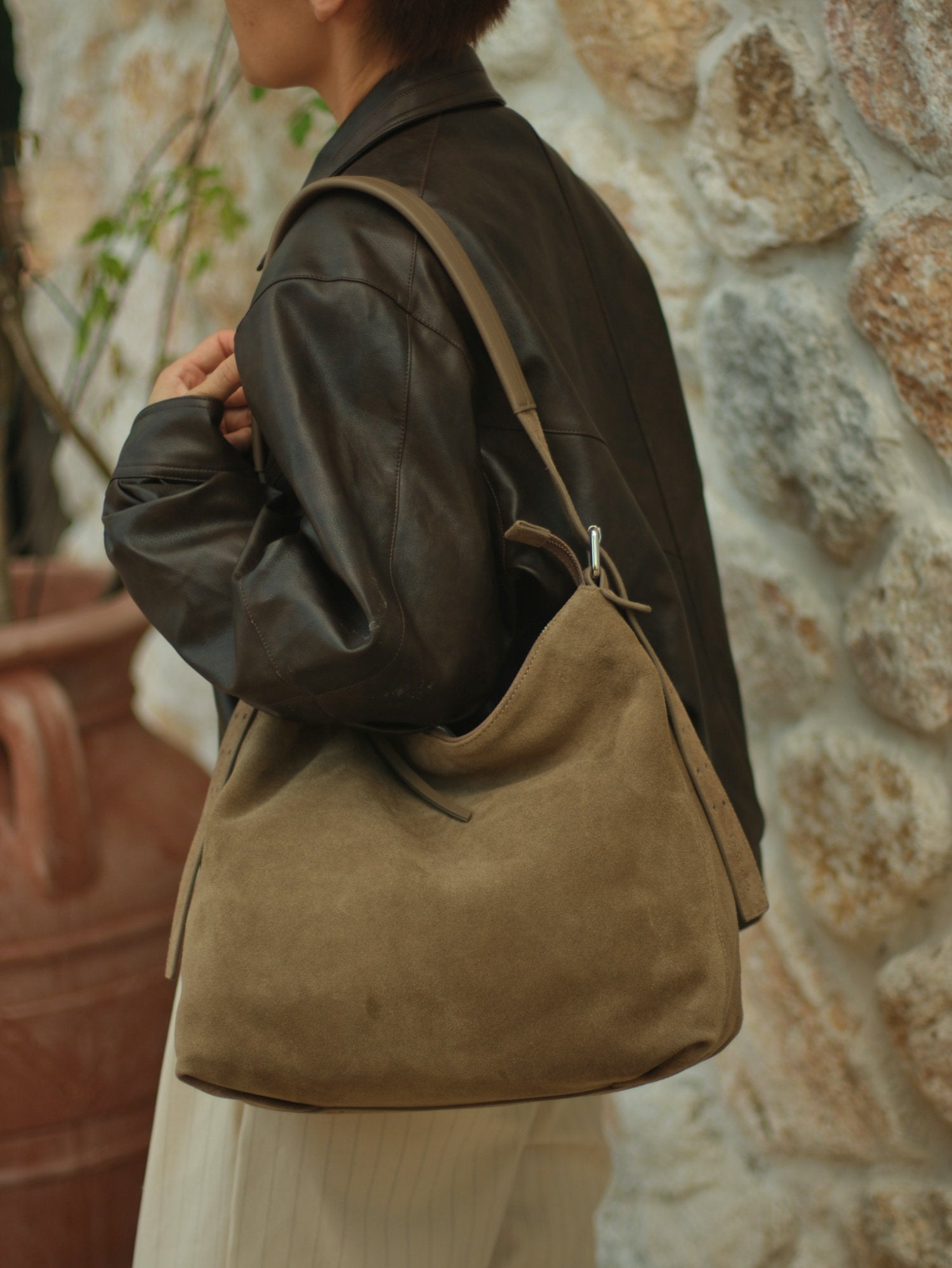 Suede Cowhide Leather Hobo Bag | Women's Slouchy Shoulder & Crossbody Tote
