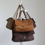 Suede Cowhide Shoulder Bag | Large Vintage Commuter Tote | Genuine Leather Women's Bag