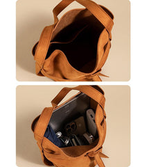 Suede Women's Bucket Bag in a Laid-back Style | Large Tote Bag for Commuting, Vintage Bucket bag in genuine leather