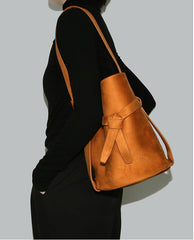 Suede Women's Bucket Bag in a Laid-back Style | Large Tote Bag for Commuting, Vintage Bucket bag in genuine leather