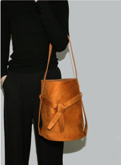 Suede Women's Bucket Bag in a Laid-back Style | Large Tote Bag for Commuting, Vintage Bucket bag in genuine leather