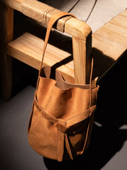 Suede Women's Bucket Bag in a Laid-back Style | Large Tote Bag for Commuting, Vintage Bucket bag in genuine leather