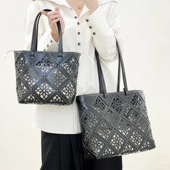 Summer Handmade Leather Tote Bag, Hollow Carved Basket Shoulder Bag, Designer Cowhide Handbag for Wome