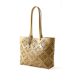 Summer Handmade Leather Tote Bag, Hollow Carved Basket Shoulder Bag, Designer Cowhide Handbag for Wome