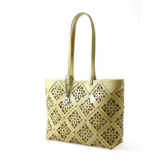Summer Handmade Leather Tote Bag, Hollow Carved Basket Shoulder Bag, Designer Cowhide Handbag for Wome