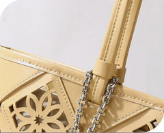 Summer Handmade Leather Tote Bag, Hollow Carved Basket Shoulder Bag, Designer Cowhide Handbag for Wome