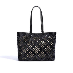 Summer Handmade Leather Tote Bag, Hollow Carved Basket Shoulder Bag, Designer Cowhide Handbag for Wome