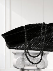 Summer Handwoven Cowhide Leather Tote Bag, Large Soft Slouchy Shoulder Bag, Lightweight Travel & Commuter Fashion Shopper Bag For Women