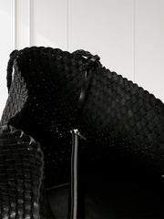 Summer Handwoven Cowhide Leather Tote Bag, Large Soft Slouchy Shoulder Bag, Lightweight Travel & Commuter Fashion Shopper Bag For Women