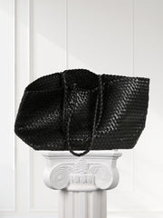 Summer Handwoven Cowhide Leather Tote Bag, Large Soft Slouchy Shoulder Bag, Lightweight Travel & Commuter Fashion Shopper Bag For Women