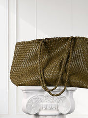 Summer Handwoven Cowhide Leather Tote Bag, Large Soft Slouchy Shoulder Bag, Lightweight Travel & Commuter Fashion Shopper Bag For Women