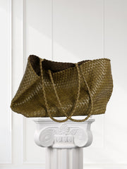 Summer Handwoven Cowhide Leather Tote Bag, Large Soft Slouchy Shoulder Bag, Lightweight Travel & Commuter Fashion Shopper Bag For Women