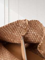 Summer Handwoven Cowhide Leather Tote Bag, Large Soft Slouchy Shoulder Bag, Lightweight Travel & Commuter Fashion Shopper Bag For Women