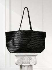 Summer Handwoven Cowhide Leather Tote Bag, Large Soft Slouchy Shoulder Bag, Lightweight Travel & Commuter Fashion Shopper Bag For Women