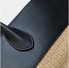 Summer Raffia Woven Tote Bag with Calf Leather Trim, Large Beach Bag, Vacation & Everyday Handbag