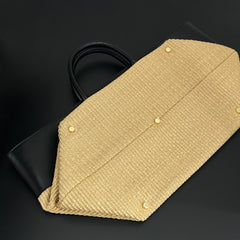 Summer Raffia Woven Tote Bag with Calf Leather Trim, Large Beach Bag, Vacation & Everyday Handbag