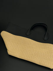 Summer Raffia Woven Tote Bag with Calf Leather Trim, Large Beach Bag, Vacation & Everyday Handbag