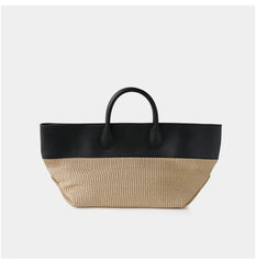 Summer Raffia Woven Tote Bag with Calf Leather Trim, Large Beach Bag, Vacation & Everyday Handbag