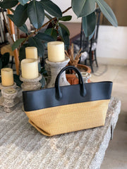 Summer Raffia Woven Tote Bag with Calf Leather Trim, Large Beach Bag, Vacation & Everyday Handbag