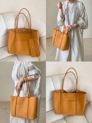 Summer Togo Cowhide Leather Tote Bag, Large Lightweight Leather Shoulder 15-Inch Laptop Bag for Women