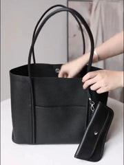 Summer Togo Cowhide Leather Tote Bag, Large Lightweight Leather Shoulder 15-Inch Laptop Bag for Women