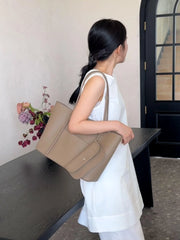 Summer Togo Cowhide Leather Tote Bag, Large Lightweight Leather Shoulder 15-Inch Laptop Bag for Women