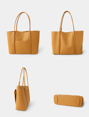 Summer Togo Cowhide Leather Tote Bag, Large Lightweight Leather Shoulder 15-Inch Laptop Bag for Women