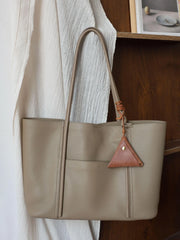 Summer Togo Cowhide Leather Tote Bag, Large Lightweight Leather Shoulder 15-Inch Laptop Bag for Women