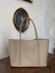 Summer Togo Cowhide Leather Tote Bag, Large Lightweight Leather Shoulder 15-Inch Laptop Bag for Women