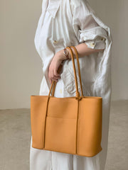 Summer Togo Cowhide Leather Tote Bag, Large Lightweight Leather Shoulder 15-Inch Laptop Bag for Women