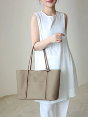 Summer Togo Cowhide Leather Tote Bag, Large Lightweight Leather Shoulder 15-Inch Laptop Bag for Women