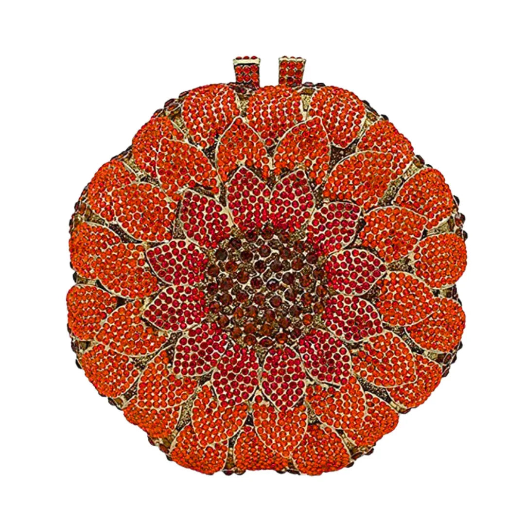 Sunflower Rhinestone Evening Bag, Bridal Wedding Clutch, Handcrafted Floral Party Bag, Crystal Clutch Purse for Formal Events