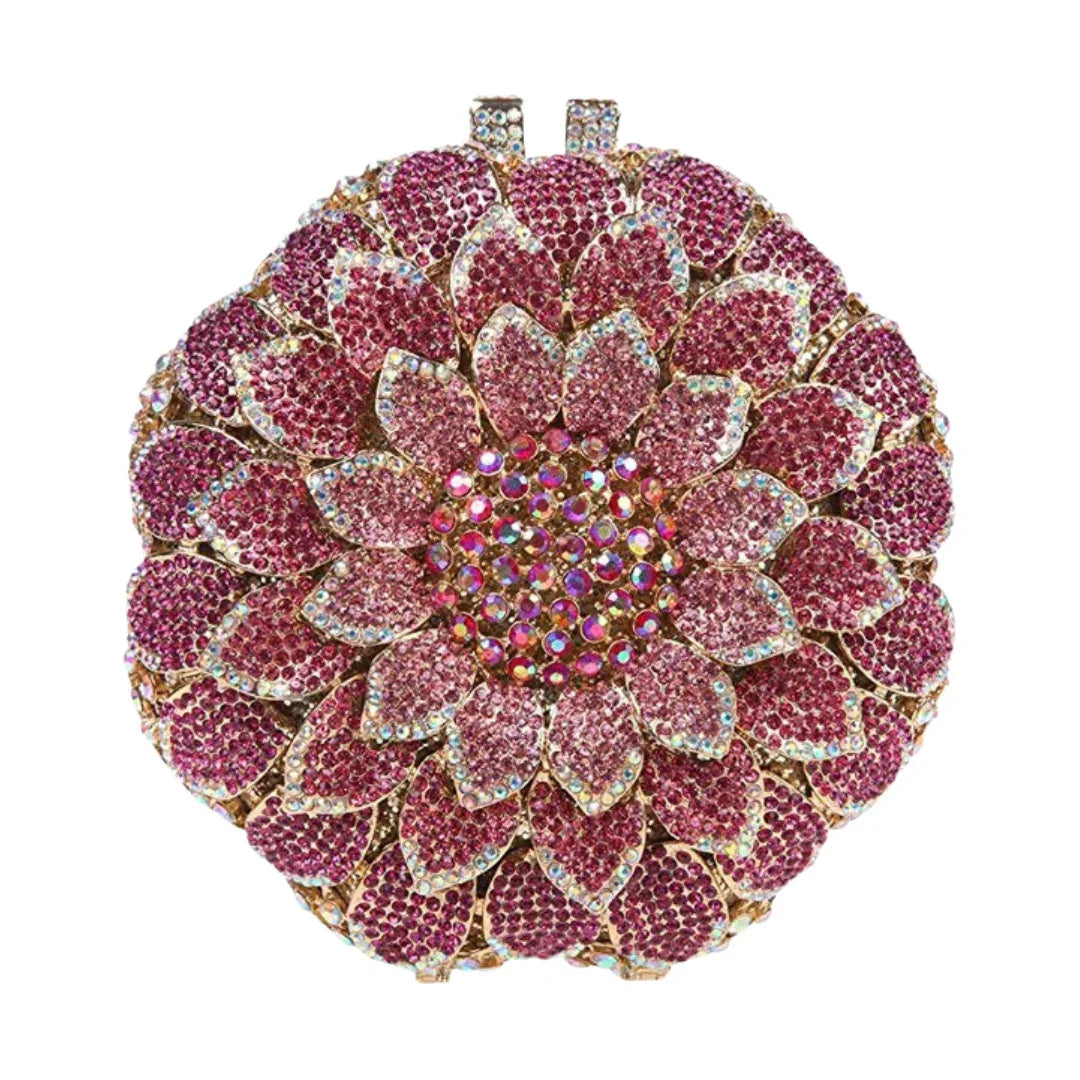 Sunflower Rhinestone Evening Bag, Bridal Wedding Clutch, Handcrafted Floral Party Bag, Crystal Clutch Purse for Formal Events