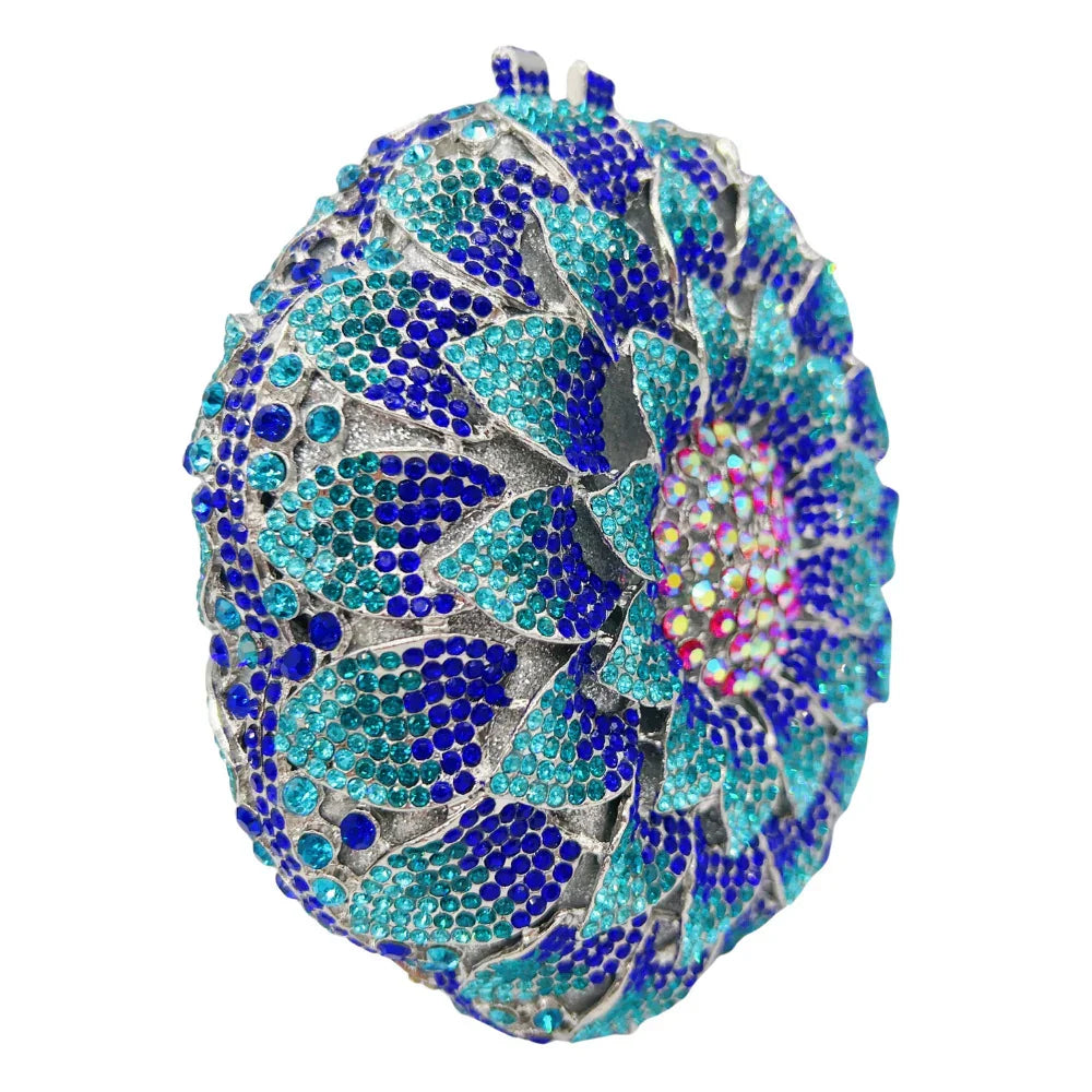 Sunflower Rhinestone Evening Bag, Bridal Wedding Clutch, Handcrafted Floral Party Bag, Crystal Clutch Purse for Formal Events