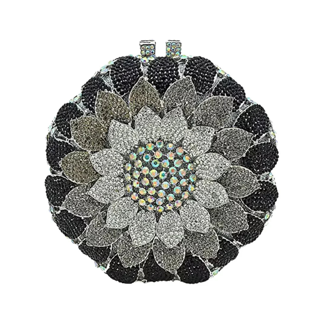 Sunflower Rhinestone Evening Bag, Bridal Wedding Clutch, Handcrafted Floral Party Bag, Crystal Clutch Purse for Formal Events