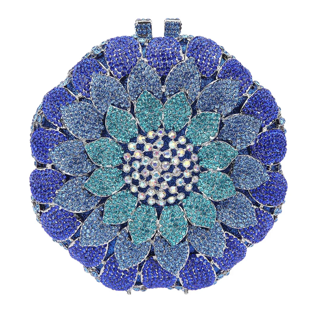 Sunflower Rhinestone Evening Bag, Bridal Wedding Clutch, Handcrafted Floral Party Bag, Crystal Clutch Purse for Formal Events