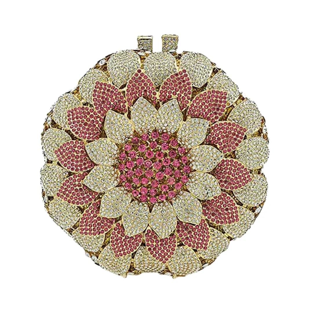 Sunflower Rhinestone Evening Bag, Bridal Wedding Clutch, Handcrafted Floral Party Bag, Crystal Clutch Purse for Formal Events