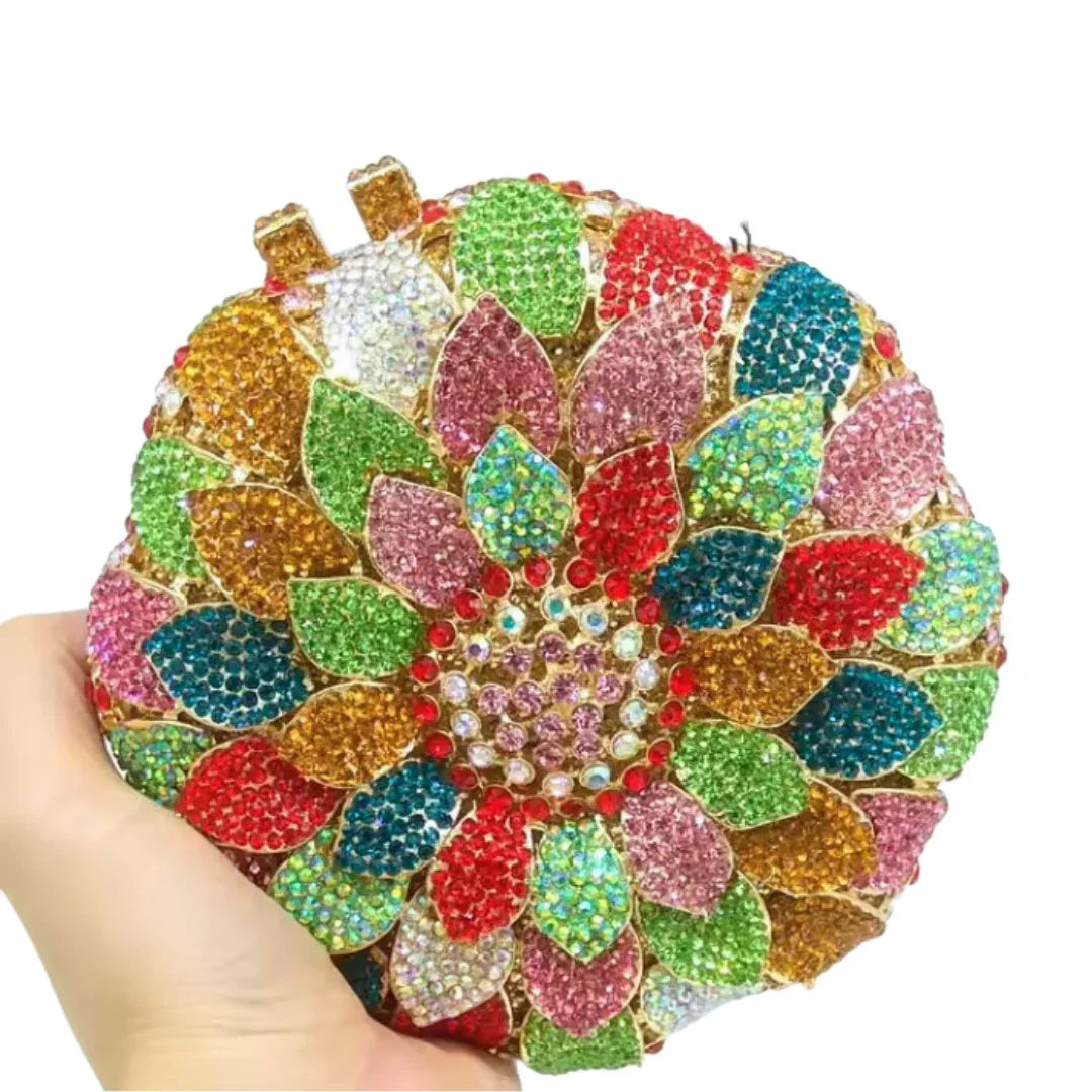 Sunflower Rhinestone Evening Bag, Bridal Wedding Clutch, Handcrafted Floral Party Bag, Crystal Clutch Purse for Formal Events